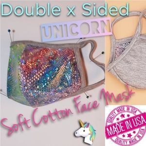 Unicorn Pink Green Heather Gray Fabric Face Mask